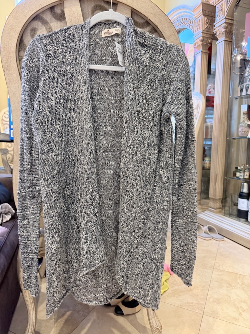 Hollister Marled Black & White Open-Front Knit Cardigan